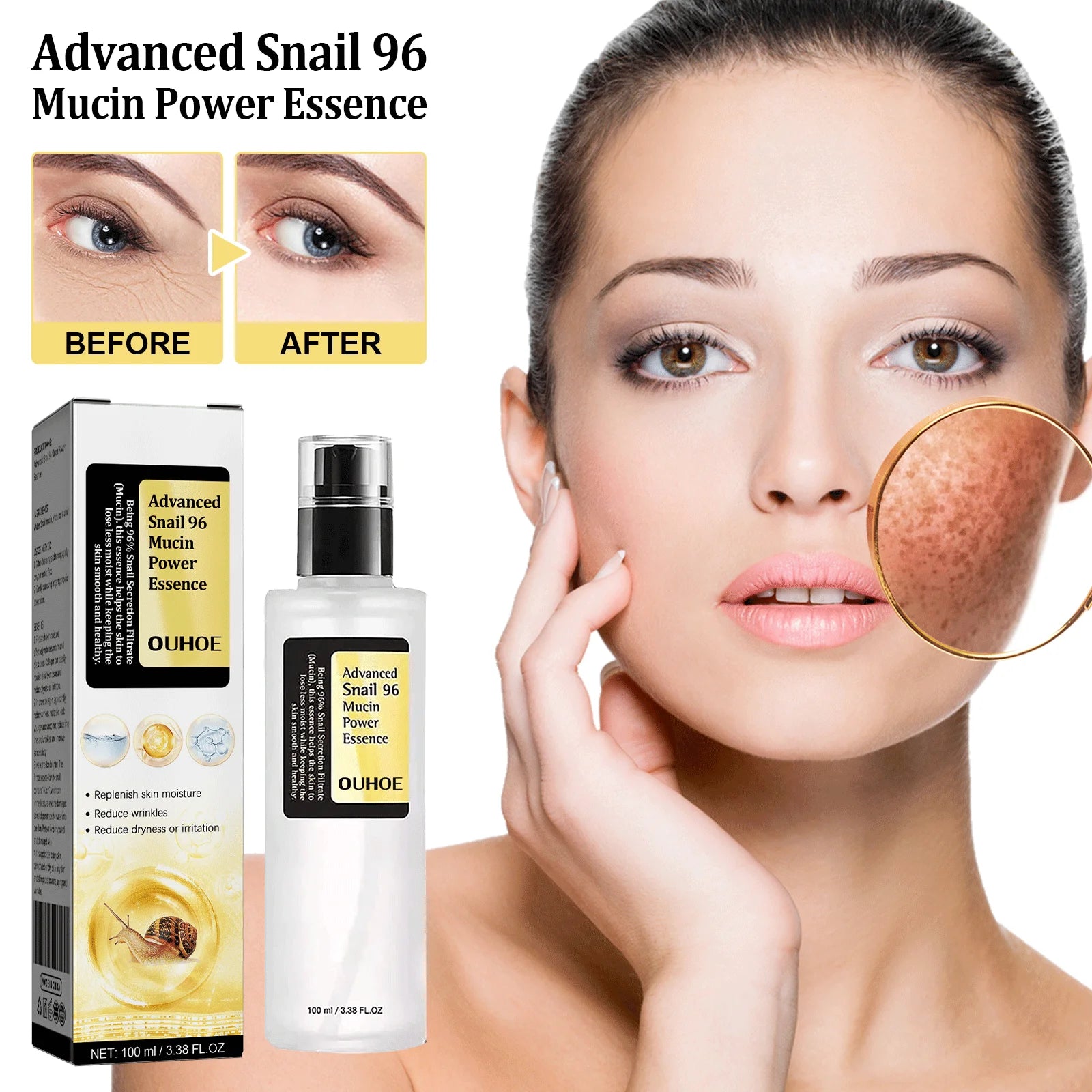 Advanced Skincare Anti Aging 96% Snail Mucus Skin Care Face Essence Solution Facial Whitening Repair Serum For Sensitive Skin