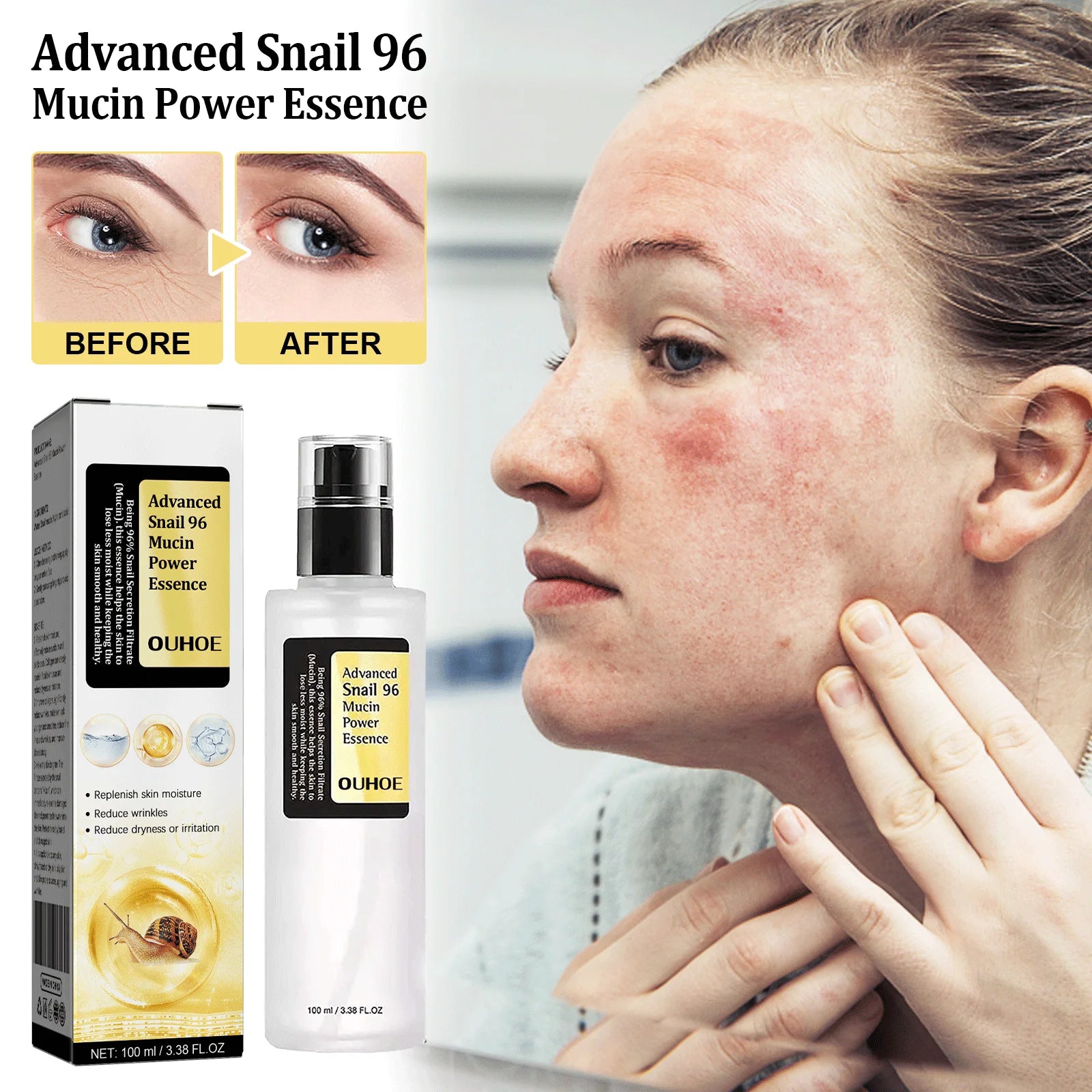 Advanced Skincare Anti Aging 96% Snail Mucus Skin Care Face Essence Solution Facial Whitening Repair Serum For Sensitive Skin