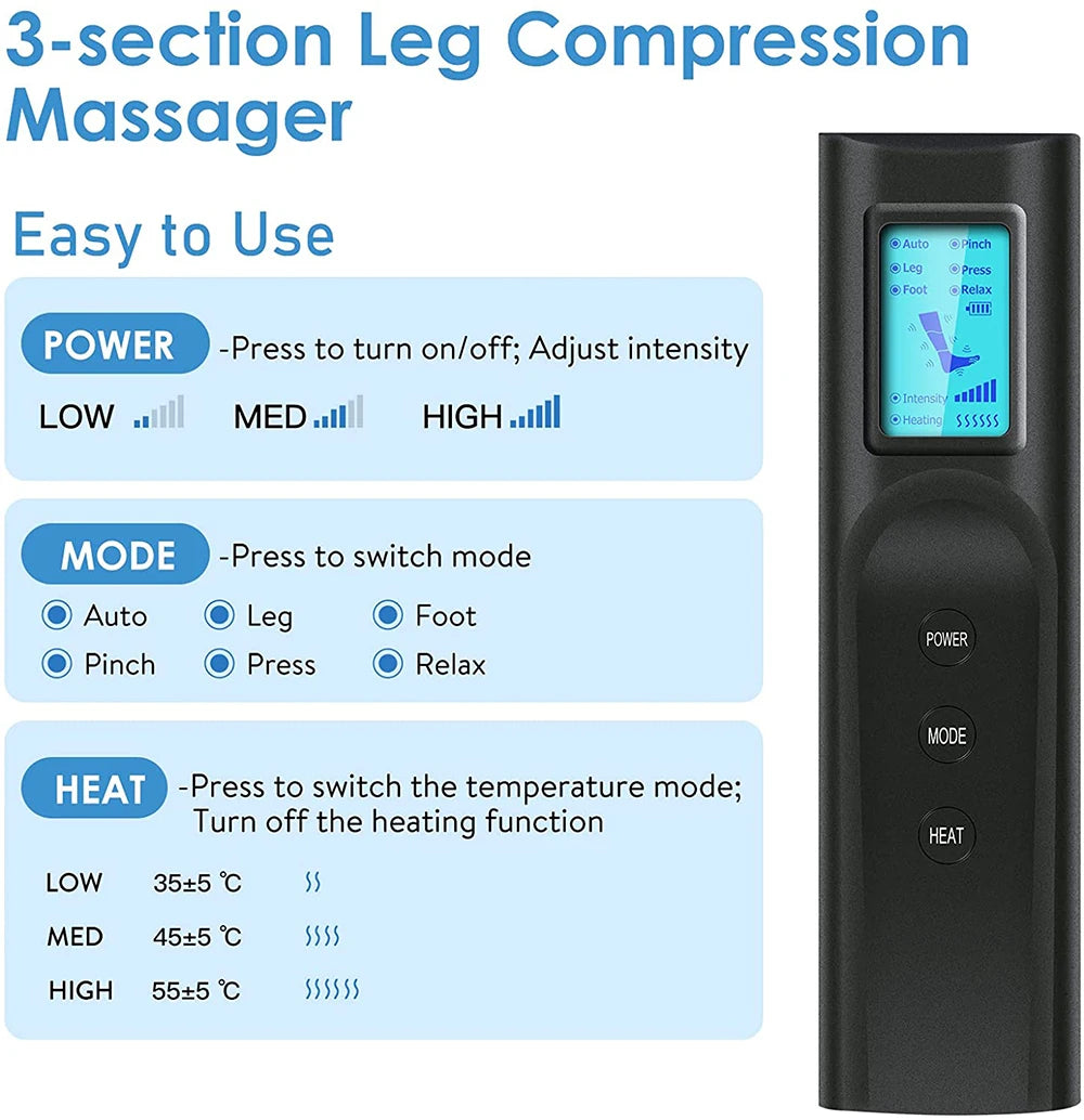 Leg Muscle Relaxer 6 modes Air Compression Recovery Boot Lymph Release Relieve Foot Fatigue Heating Leg Massager for Athletes