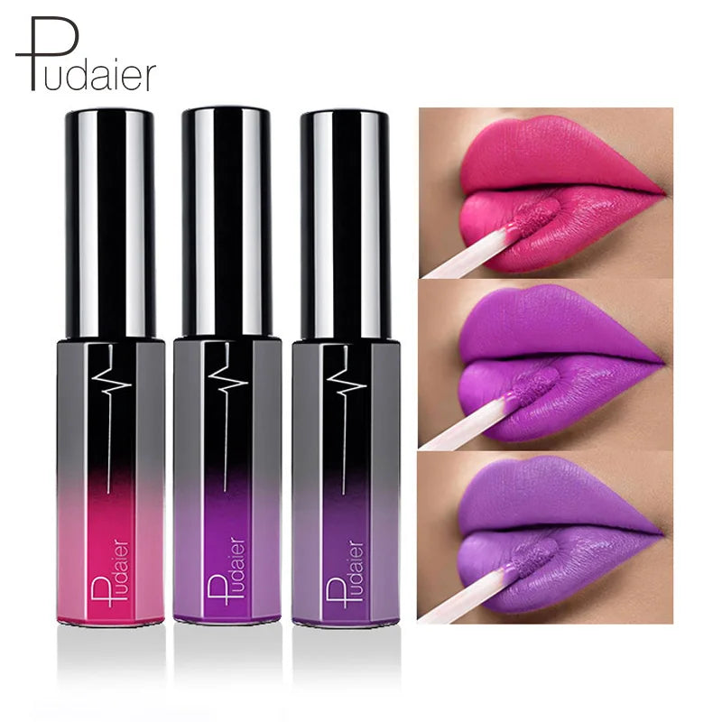 Pudaier Semi Matte Liquid Lipstick Lips Makeup Half Moisturizing Lip Gloss Makeup Cosmetics Moisturizer Lipgloss Make up Batom