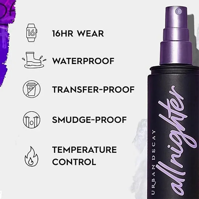 All Nighter Waterproof Makeup Setting Spray for Face, Long-Lasting, 16 Hr Wear, Oil-Free, Natural Finish, Matte Non-sticky Spray