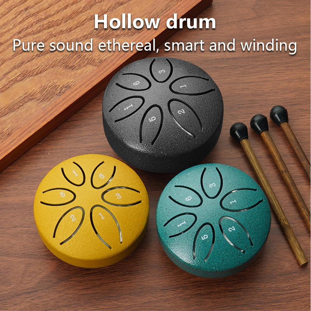 Steel Tongue Drum 3 Inch 6 Notes Percussion Instrument Balmy Drum with Drum Mallets for Meditation Yoga Beginners