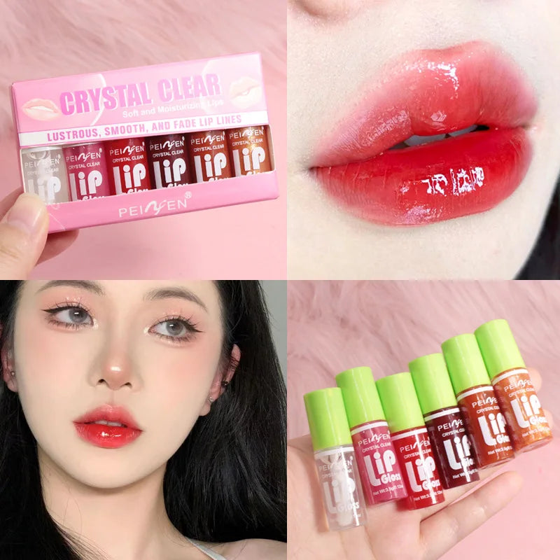 Lip Gloss Set Lipgloss Makeup Set Lip Oil Mirror Long Lasting Bb Lip Transparent Makeup Shine Glitter Lip Oil Cosmetic 6 Color