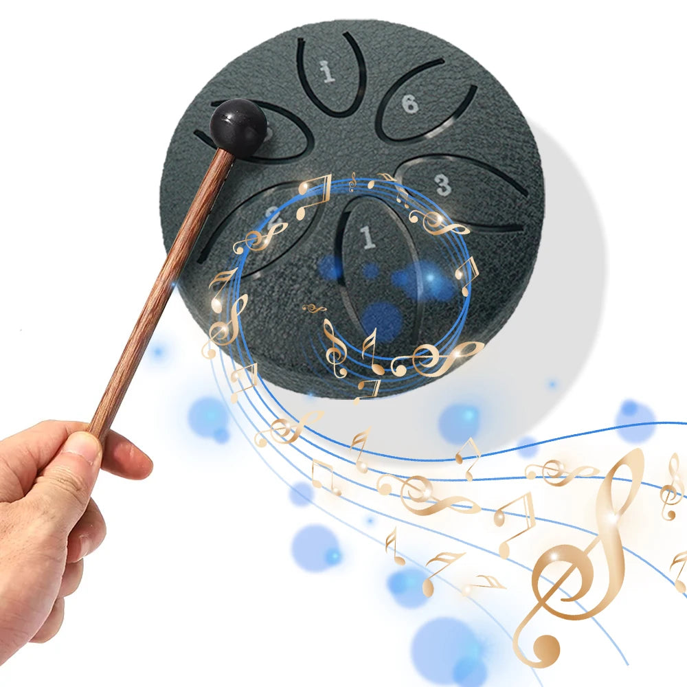 Steel Tongue Drum 3 Inch 6 Notes Percussion Instrument Balmy Drum with Drum Mallets for Meditation Yoga Beginners