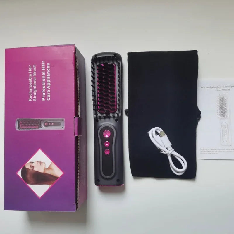 New dual purpose curling straightening styling comb hair salon portable charging straightener USB wireless curling comb