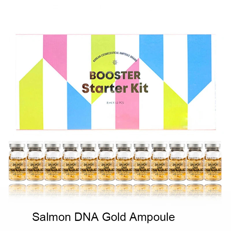 Salmon DNA Gold Ampoule Skin Booster Serum Kit MTS Solution Essence for Anti Wrinkle Skin Regeneration Brightening  12Pcs/box