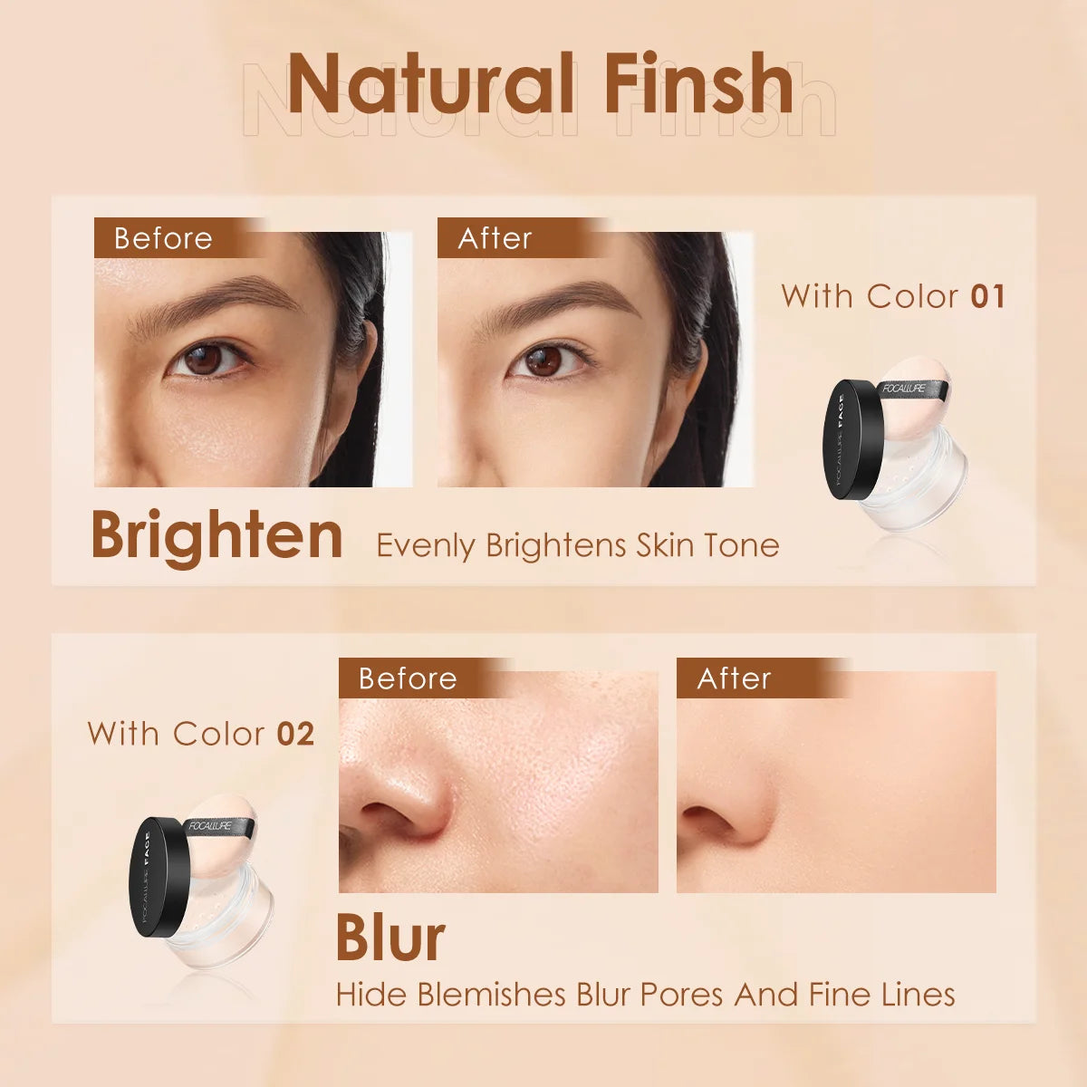 Focallure Invisible Finish Loose Setting Powder Translucent Natural Soft Face Makeup Powder Oil Control Face Loose Powder