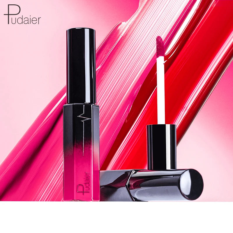 Pudaier Semi Matte Liquid Lipstick Lips Makeup Half Moisturizing Lip Gloss Makeup Cosmetics Moisturizer Lipgloss Make up Batom